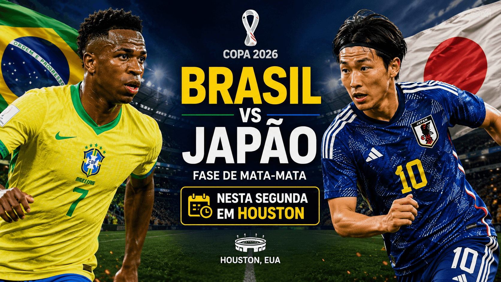 Capa editorial RT Notícias sobre o jogo Brasil x Japão na Copa do Mundo 2026