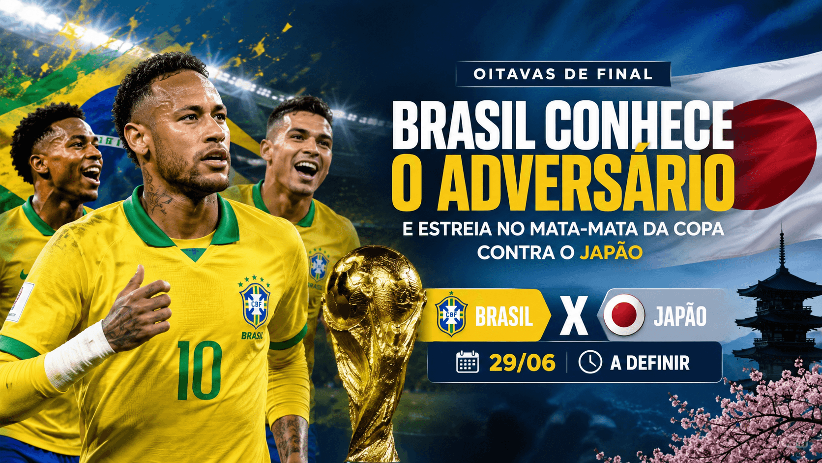 Capa editorial RT Notícias sobre o jogo entre Brasil e Japão na Copa do Mundo 2026