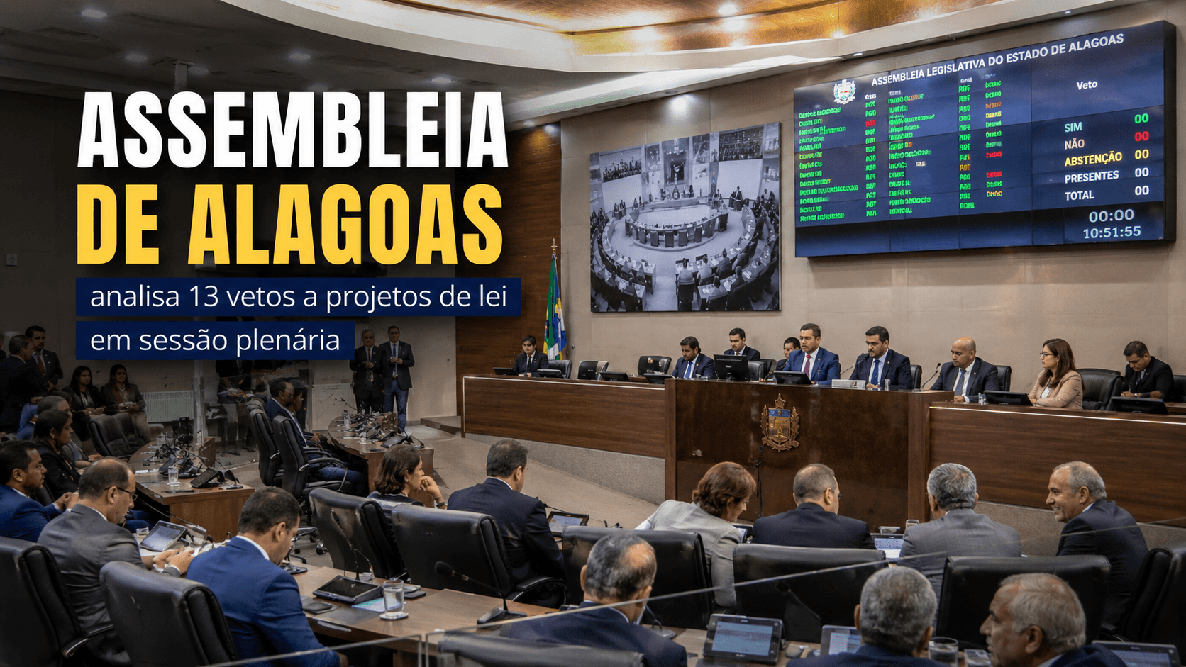 Capa editorial RT Notícias sobre a análise de vetos a projetos de lei na Assembleia de Alagoas
