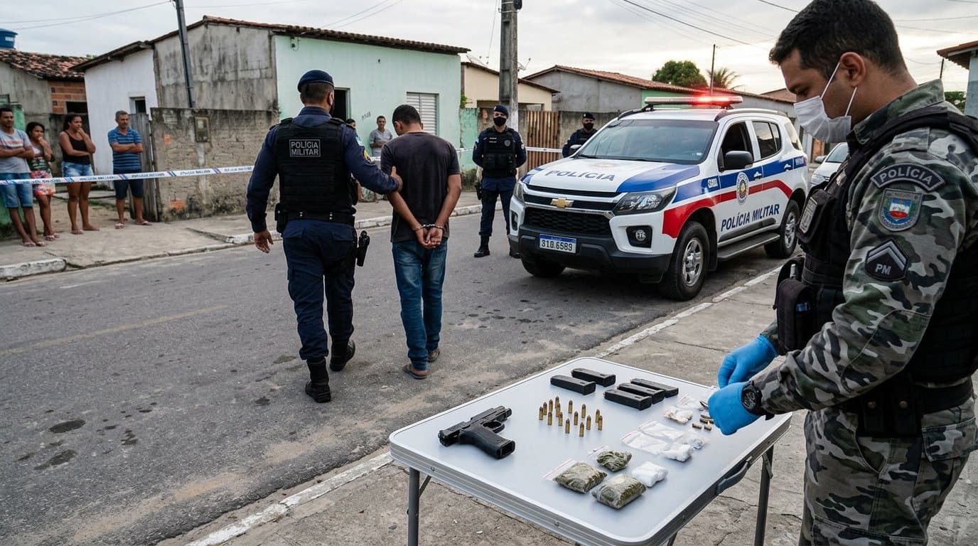 Arma e material apreendidos pela Polícia Militar em Rio Largo
